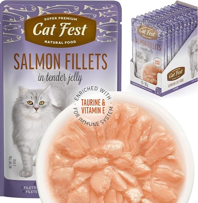 Cat Fest Salmon Fillets in Tender Jelly Wet Cat Food Rich in Taurine & Vitamin E, 70 g From Varmacy - Image 2